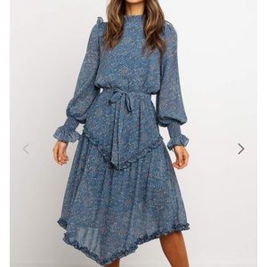 Blue Ruffle Midi Dress NWT SzM